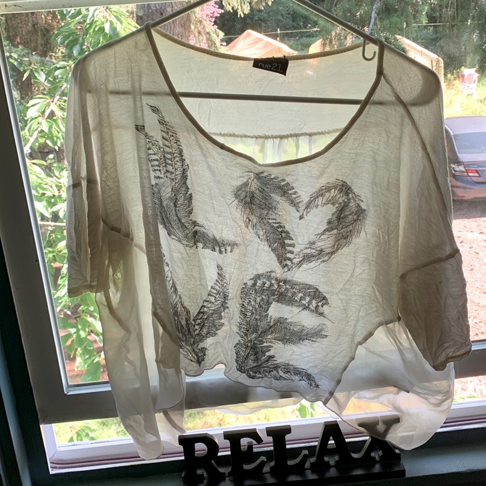 Longer and transparent in the back. Two small stains on back,barely noticeable.